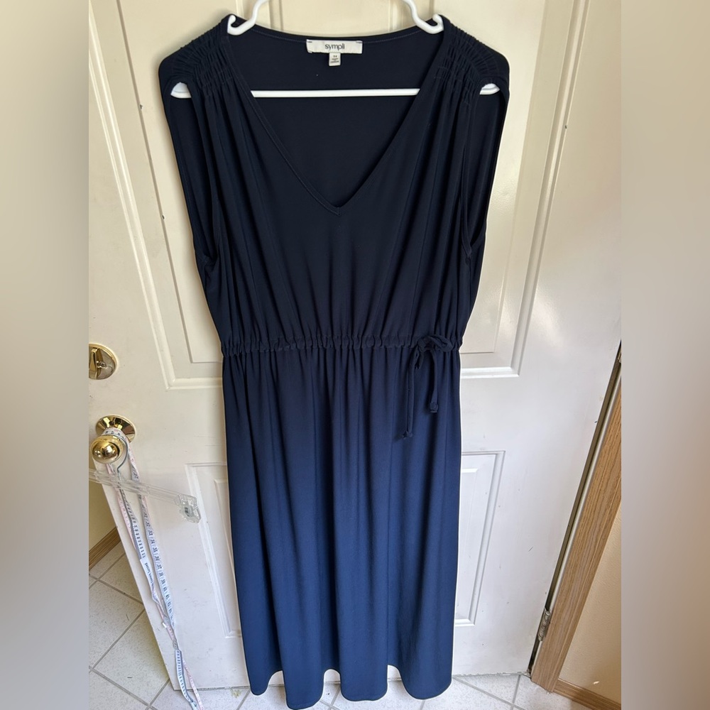 Sympli V-Neck, Maxi Dress with Tie - Navy Blue Size 14